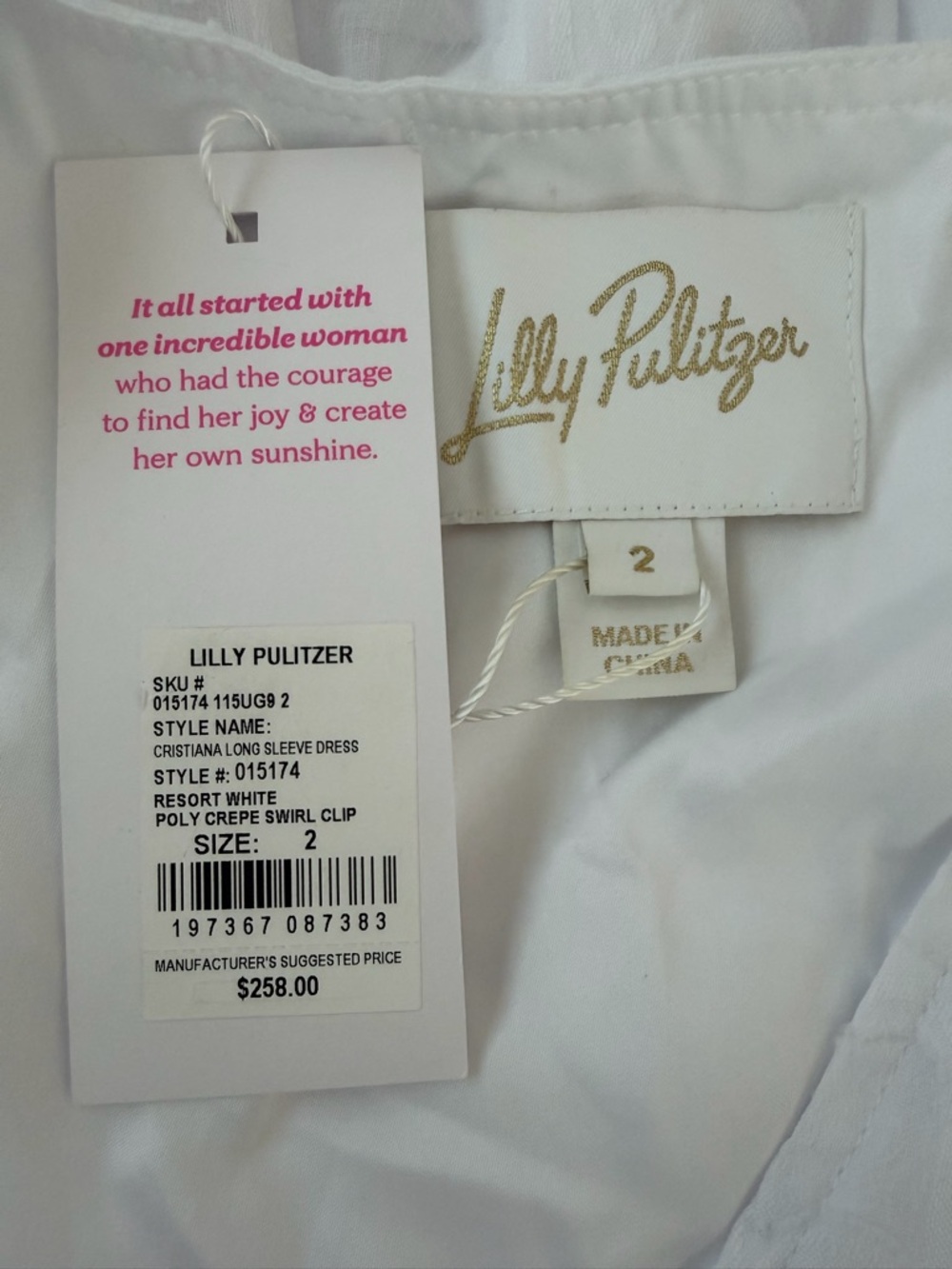 Lilly Pulitzer Cristiana Dress Women’s  SZ 2 Resort White Poly Crepe Swirl  Clip - Picture 14 of 16